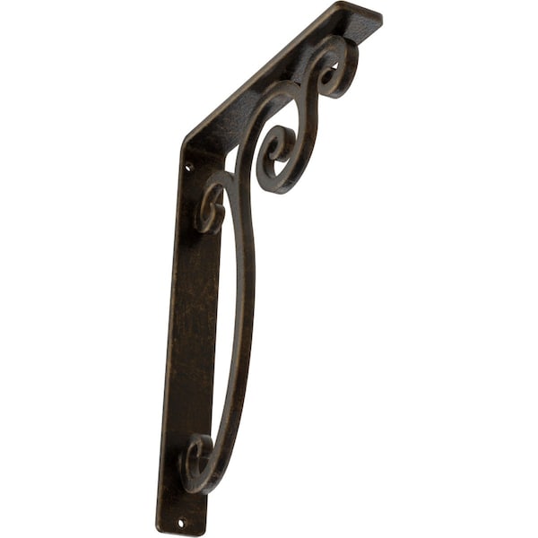 Ekena Millwork Avery Wrought Iron Bracket, (Single center brace), Antiqued Brass 1 1/2"W x 7 1/2"D x 10"H BKTM01X07X10SAVABS - main